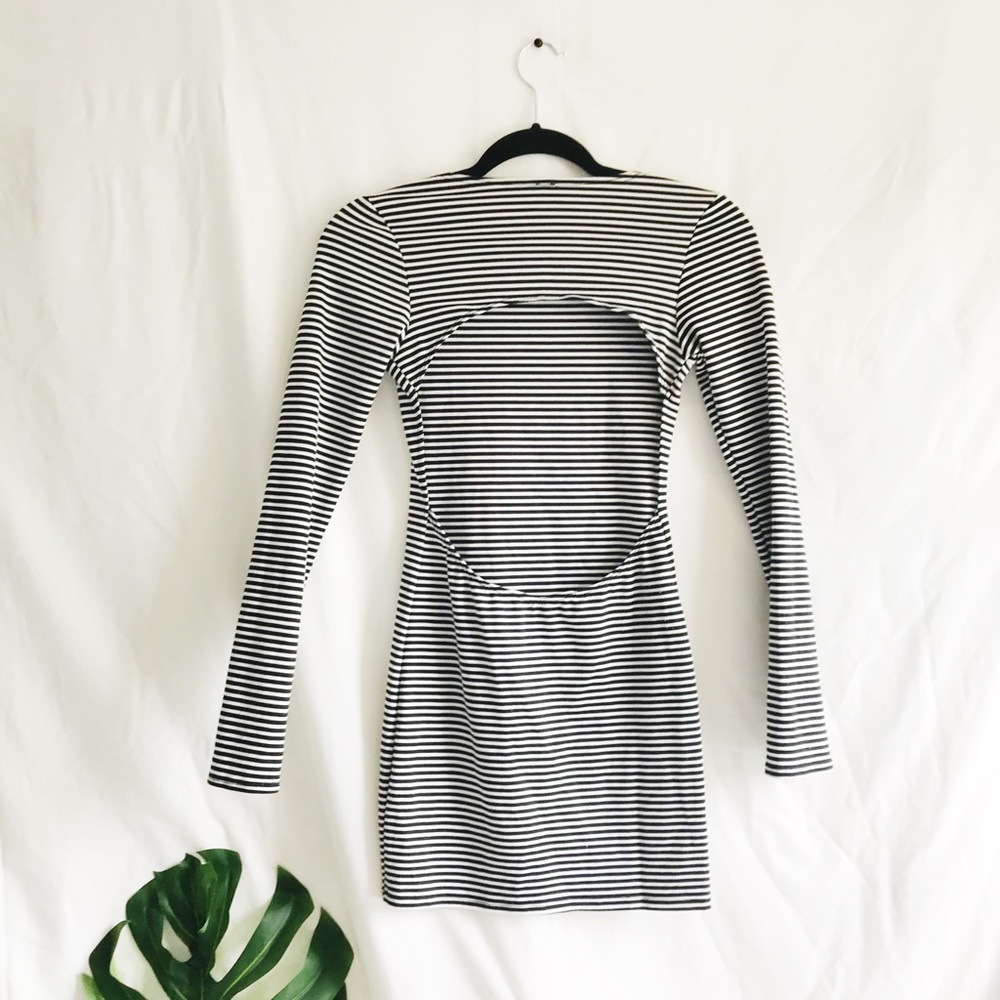 Black and White Striped Open Back Bodycon Dress